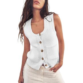 ZDC Women's Summer Sweater Stest Button لأسفل قمم الخزانات بلا أكمام