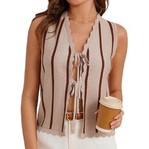 GRACE KARIN Vest Tops for Women Striped Sweater Vest 2025 Summer Y2k Cropped Button Up V Neck Sleeveless Tank Top