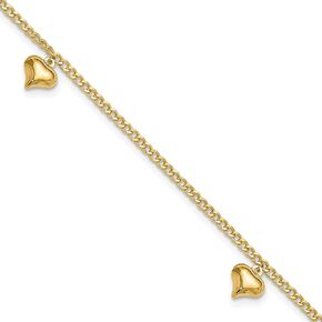 Avariah 14k الذهب الأصفر المصقول 3 منتفخ القلب 9in زائد 1in ext anklet - 9 "
