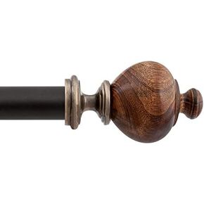 Deco Window Adjustable Brown Curtain Rods for Windows 72 to 144 Inch Decorative Heavy Duty 1 Inch Drapery Rods with Natural Wood Finials