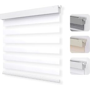 Joydeco No Drill Zebra Blinds for Windows, Cordless Dual-Layer Privacy Zebra Shades for Indoor Windows, Easy to Install, Light Filtering Sheer Blinds for Home (Grey,35 "W x 75 "H)