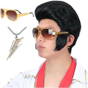 4pcs Set 50s 60s Rock Legend Wig for Men Singer Rocker Costume Wig for Cosplay Halloween Party