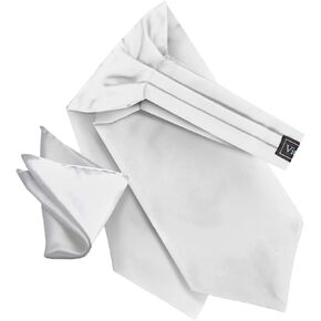 Solid Satin Ascot Tie & Pocket Square Set for Men - Ascot Cravat & Handkerchief Set