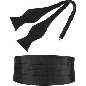 Cummerbund Bow Tie Stet Men TILE TILE Black Tuxedo Cummerbund لحضور حفل زفاف حفلة خاصة