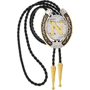 HUABOLA CALYN Gold Bolo Tie for Men- Golden Initial Letter ABCDMJR to Z Native American Western Cowboy Bolo Tie for Women