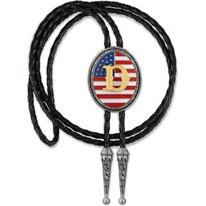 Laxpicol Vintage Bolo Tie للرجال أزياء العلم الأمريكي رسالة أولية Western Cowboy Bolo Tie للنساء