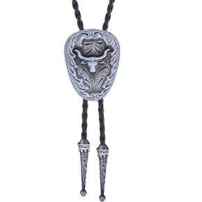 Vintage Bolo Tie for Men - Cow Skull Design Western Ties - Leather Bolo Necktie Necklace for Men Women Cowboy Jewelry