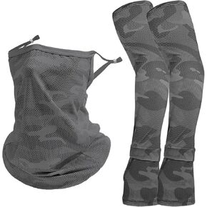 Sun Protection Grey Neck Gaiter Face Mask Ice Silk Cooling Arm Sleeves Set, Neck Scarf Mask Sun Sleeve