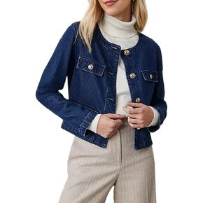 Kedera Jean Jacket Women 2025 Long sleeves Cropped Collarless Jean Cardigan Casual Shacket
