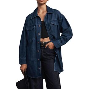 LifeShe Denim Womens Shacket Oversized Jean Jacket Boyfriend Pocket Long Shirt
