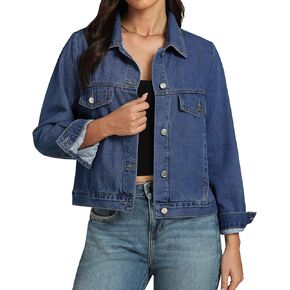 luvamia Denim Jackets for Women Trendy Casual Button Down Relaxed Fit Western Trucker Distressed Jean Jacket with Pocket