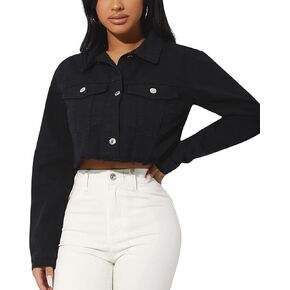 Women's Cropped Denim Jean Jacket Button Down Frayed Washed Long Sleeve Casual Jacket Coats
