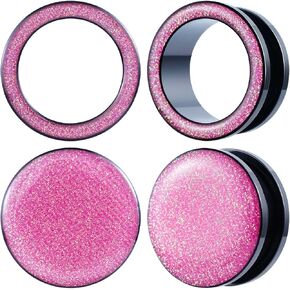 4PCS Shiny Glitter Resin Gauges Stainless Steel Ear Tunnels and Plugs Light blue Green Pink and Dark brown Glitter Colorful Ear Gagues Screw Fit Expander Stretcher Piercings