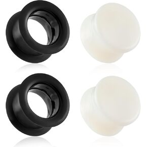 Stuppendux 4pc Stone&Silicone Mixed Ear Tunnels Stretchers Expander Gauges Double Flared Flesh Ear Piercing Jewelry for Women Men 4G-13/16