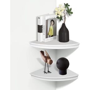ZGZD White Floating Corner Shelf Invisible Radial Shape Wall Mounted Shelves Perfect for Bedroom Bathroom Living Room Kitchen Set of 2