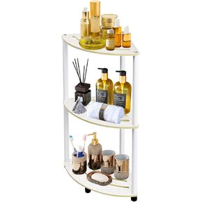 Corner Shelf with Metal Frame, Small Corner Shelf Stand for Bathroom Countertop, Waterproof & Rustproof, Freestanding Storage Organizer for Kitchen Bedroom Living Room Small Space, White