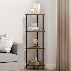 6 Tier Corner Shelf, Bookcase for Small Spaces, Corner Display Shelf, Plant Stand, Rustic Brown and Black,Suitable for Bedroom,Living Room,Kitchen