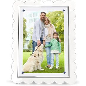 Acrylic Picture Frames,4x6 Clear Scalloped Design with Magnetic Closure, Desktop Picture Frames for Office or Home, Horizontal & Vertical Display, Free Standing Magnetic Acrylic Picture Frame