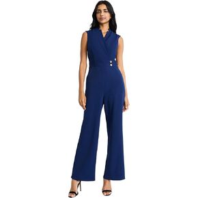 Maggy London womens Sleeveless Wide-leg Jumpsuit - V-neck Wrap Bodice With Fitted Waist - Elegant Formal Occasion Jumpsuit