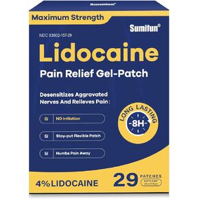 Sumifun 4% Lidocaine Pain Relief Gel Patches-29 Count Patches Numbing Gel Patch for Back, Neck & Shoulder Pain, Numbs Away Pain,Topical Patches with Max-Strength,Topical Analgesic FSA or HSA Eligible
