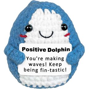 Positive Crochet Dolphin Gifts for Women, Cute Dolphin Decor for Home Desk Office Room, Mini Unique Inspirational Motivational Encouragement Gift