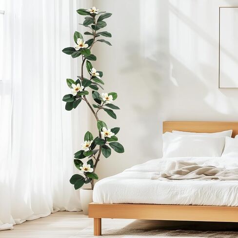 Gaomon 5ft Filddle Leaf Tree مع أزهار ماغنوليا ، نباتات فو مع وعاء زارع أبيض ، نبات أرضي فو ، شجرة مطاطية داخلية وخارجية لديكور المكتب المنزلي in Kuwait