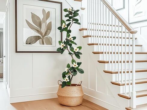Gaomon 5ft Filddle Leaf Tree مع أزهار ماغنوليا ، نباتات فو مع وعاء زارع أبيض ، نبات أرضي فو ، شجرة مطاطية داخلية وخارجية لديكور المكتب المنزلي in Kuwait