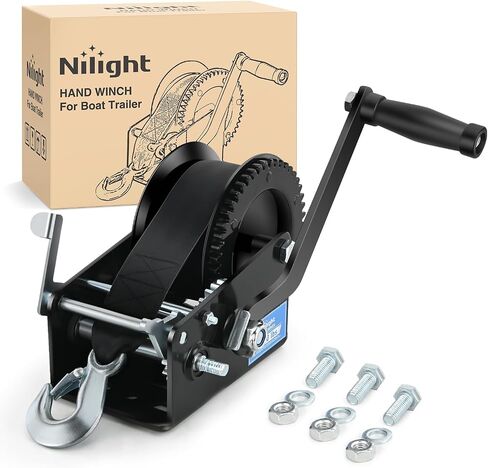Nilight Boat Trailer Winch 3500 Lbs Hand Crank Winch Heavy Duty Boat Winches with 33Ft Strap Rope Hook Two Way Ratchet 4:1 8:1 Gear Portable Marine Manual Winch for Trailers Boat RV ATV Jet Ski Towing in Saudi Arabia