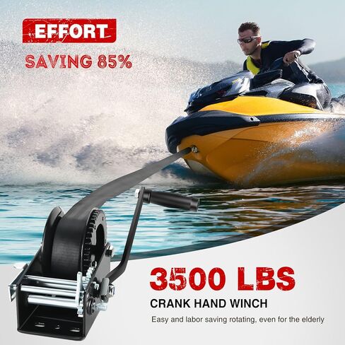 Nilight Boat Trailer Winch 3500 Lbs Hand Crank Winch Heavy Duty Boat Winches with 33Ft Strap Rope Hook Two Way Ratchet 4:1 8:1 Gear Portable Marine Manual Winch for Trailers Boat RV ATV Jet Ski Towing in Saudi Arabia