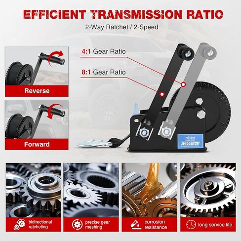Nilight Boat Trailer Winch 3500 Lbs Hand Crank Winch Heavy Duty Boat Winches with 33Ft Strap Rope Hook Two Way Ratchet 4:1 8:1 Gear Portable Marine Manual Winch for Trailers Boat RV ATV Jet Ski Towing in Saudi Arabia