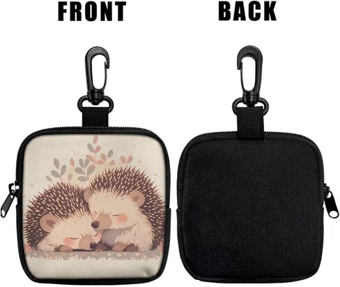 Hedgehog Couples Mini Coin Purse Pouch Wallet with Keychain, Cartoon Animal Lover Small Storage Organizer Tech Bag, Beige Coin Purse Wallet in Kuwait