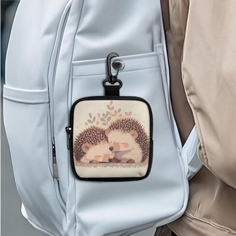 Hedgehog Couples Mini Coin Purse Pouch Wallet with Keychain, Cartoon Animal Lover Small Storage Organizer Tech Bag, Beige Coin Purse Wallet in Kuwait
