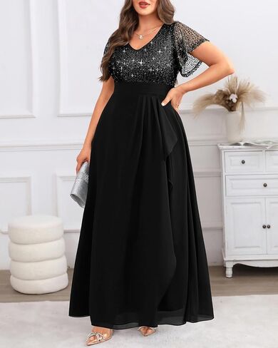 Pinup Fashion Women Plus Size Dressal Dresses - Sequin Devel Doors Guest Prom Prom Long Dress in Kuwait