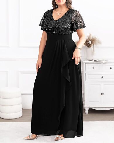 Pinup Fashion Women Plus Size Dressal Dresses - Sequin Devel Doors Guest Prom Prom Long Dress in Kuwait