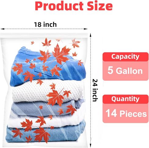 14 Packs Extra Large Zipper Cloth Storage Bags -5 Gallon Freezer Bags Thick Reclosable Zipper Bags for Storage Clothing Food Prep Moving BPA-Free Office Supplies & Travel Essential Size 18"x 24" in Saudi Arabia