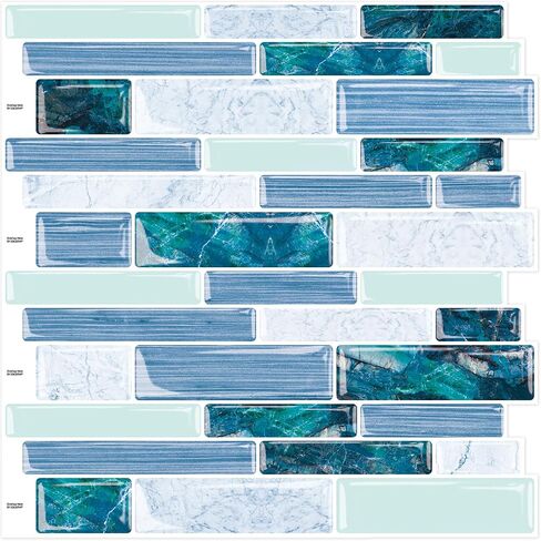 10-Sheet Peel and Stick Backsplash for Kitchen Bathroom, Ist Momoreo 12"x12" 3D Adhesive Wall Tile Sticker Stick on Backsplash, Ocean Green in Kuwait