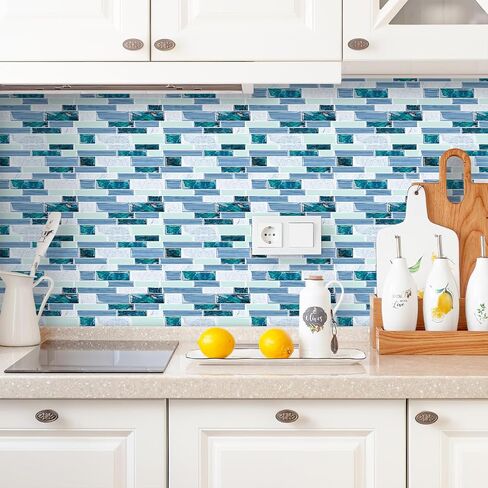 10-Sheet Peel and Stick Backsplash for Kitchen Bathroom, Ist Momoreo 12"x12" 3D Adhesive Wall Tile Sticker Stick on Backsplash, Ocean Green in Kuwait
