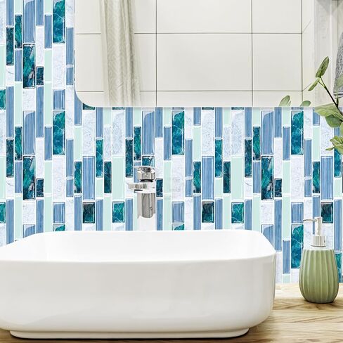 10-Sheet Peel and Stick Backsplash for Kitchen Bathroom, Ist Momoreo 12"x12" 3D Adhesive Wall Tile Sticker Stick on Backsplash, Ocean Green in Kuwait