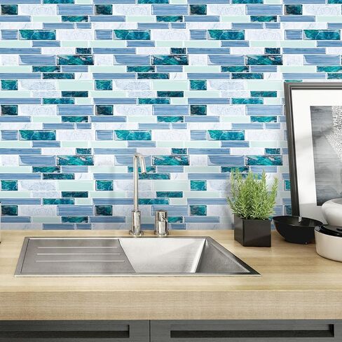10-Sheet Peel and Stick Backsplash for Kitchen Bathroom, Ist Momoreo 12"x12" 3D Adhesive Wall Tile Sticker Stick on Backsplash, Ocean Green in Kuwait
