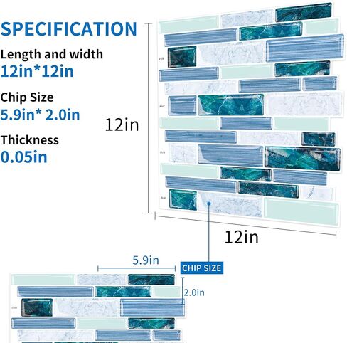 10-Sheet Peel and Stick Backsplash for Kitchen Bathroom, Ist Momoreo 12"x12" 3D Adhesive Wall Tile Sticker Stick on Backsplash, Ocean Green in Kuwait