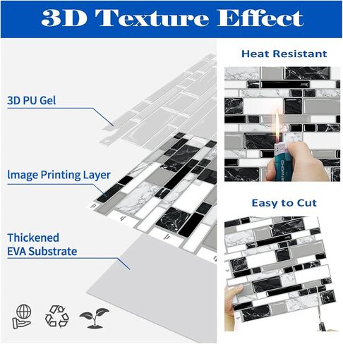 10-Sheet Peel and Stick Backsplash for Kitchen Bathroom, Ist Momoreo 12"x12" 3D Adhesive Wall Tile Sticker Stick on Backsplash, Ocean Green in Kuwait