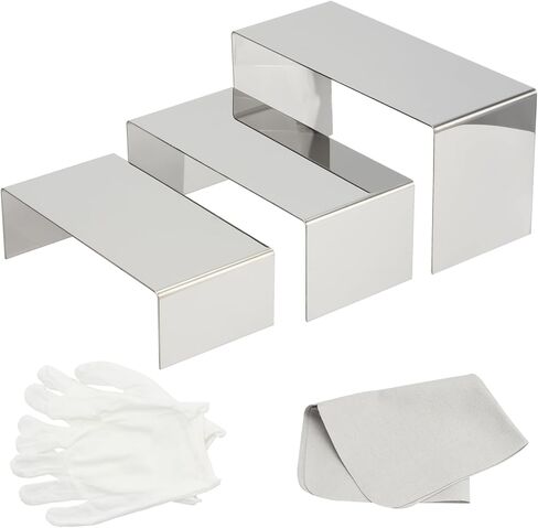 3 قطع من حامل عرض العطور، حامل ذهبي من الفولاذ المقاوم للصدأ، حامل معدني لعرض المجوهرات ورف الحلويات لمتجر البيع بالتجزئة، عرض مستحضرات التجميل على سطح الطاولة، عرض 3.9 بوصة in Kuwait