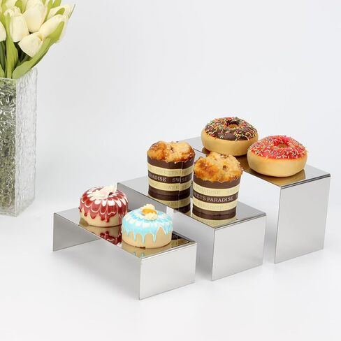 3 قطع من حامل عرض العطور، حامل ذهبي من الفولاذ المقاوم للصدأ، حامل معدني لعرض المجوهرات ورف الحلويات لمتجر البيع بالتجزئة، عرض مستحضرات التجميل على سطح الطاولة، عرض 3.9 بوصة in Kuwait