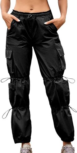 Cromoncent Girls&Womens High Waist Parachute Lightweight Pants Y2K Cargo Trousers with Pockets 6 Years-Women 2XL in Saudi Arabia