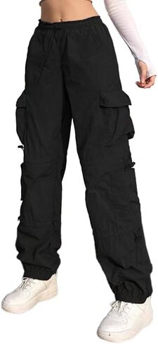 Cromoncent Girls&Womens High Waist Parachute Lightweight Pants Y2K Cargo Trousers with Pockets 6 Years-Women 2XL in Saudi Arabia