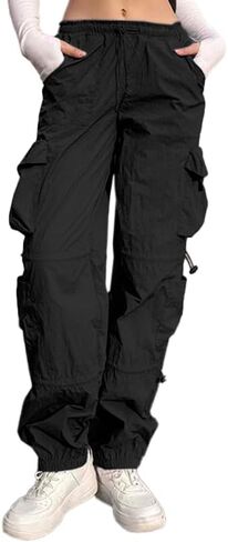 Cromoncent Girls&Womens High Waist Parachute Lightweight Pants Y2K Cargo Trousers with Pockets 6 Years-Women 2XL in Saudi Arabia