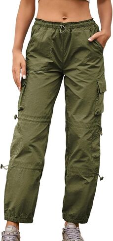 Cromoncent Girls&Womens High Waist Parachute Lightweight Pants Y2K Cargo Trousers with Pockets 6 Years-Women 2XL in Saudi Arabia