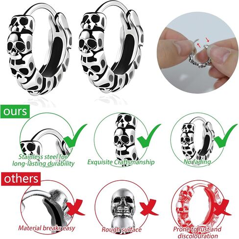 Earrings for Men Stainless Steel Small Hoop Earrings Lightweight Hypoallergenic Earrings Set for Men 2/3/8 Pairs in Saudi Arabia