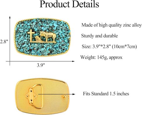 Western Belt Buckle for Men, Antique Golden Horse Belt Buckle with Turquoise Surface Women Halloween Christmas in Saudi Arabia