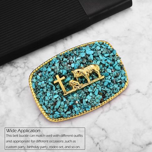 Western Belt Buckle for Men, Antique Golden Horse Belt Buckle with Turquoise Surface Women Halloween Christmas in Saudi Arabia